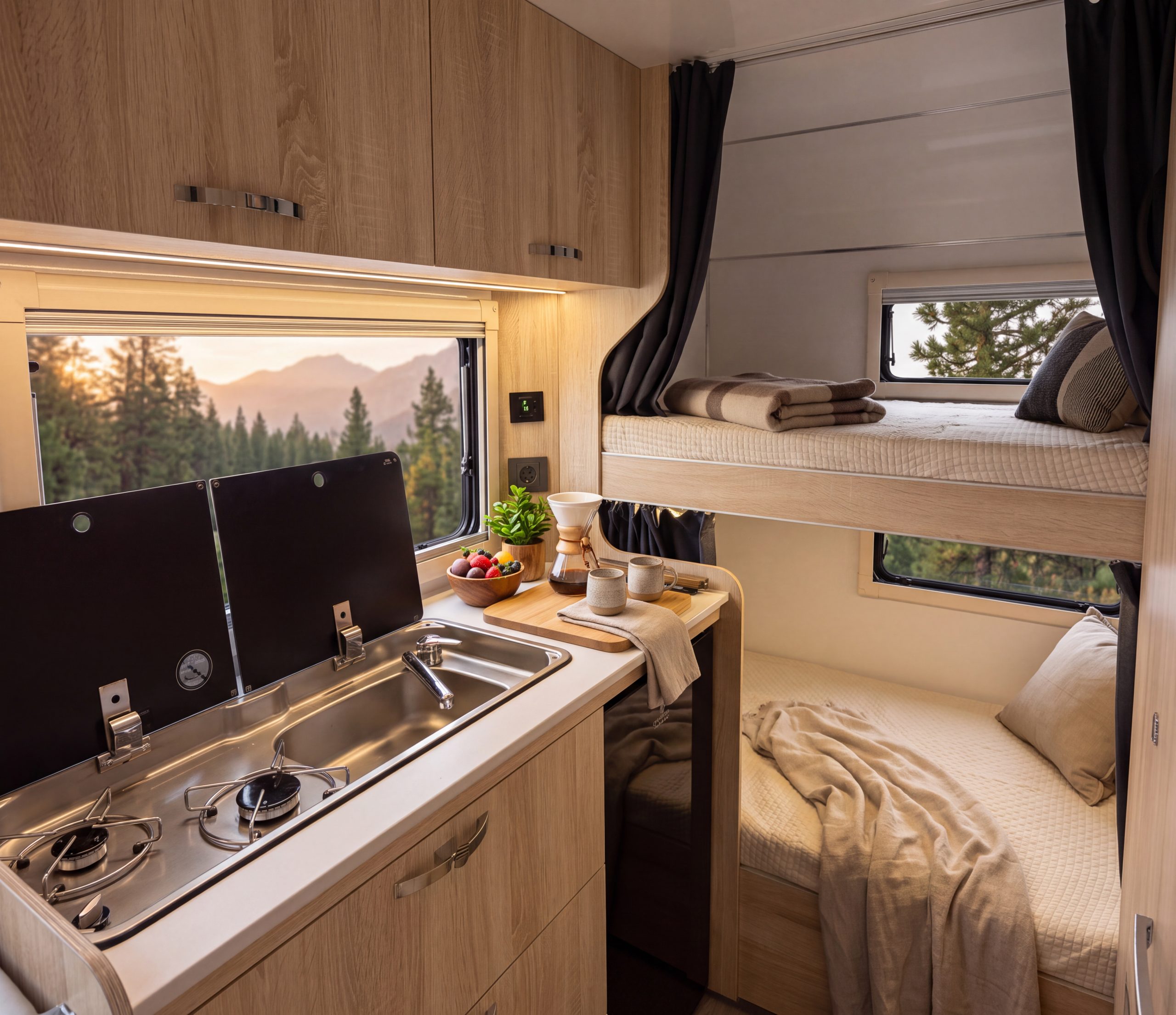 Yolcu Karavan çekme karavan iç tasarımı